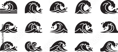 Black and white wave icons on a clean background