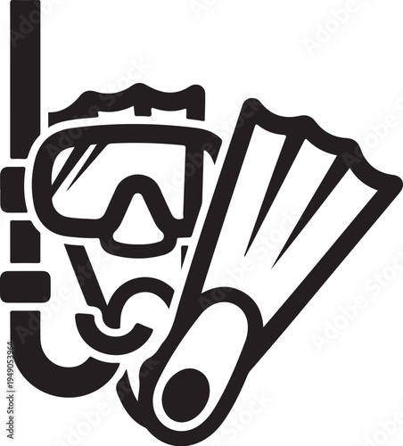 Scuba diving equipment illustration with snorkel and flippers