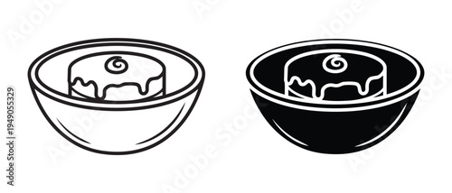 Black and white illustration of two bowls with cakes inside side by side