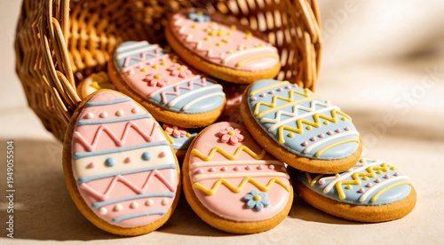 A basket of decorated easter egg cookies