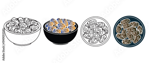 Four bowls of various beans in different colors and styles side by side