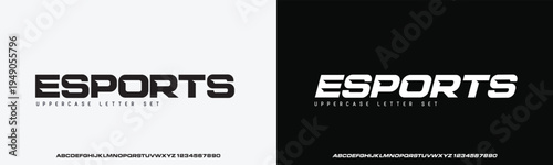 Esports Modern Bold Font. Regular Italic Number Typography urban style alphabet fonts for fashion, sport, technology, digital, movie, logo design, vector illustration
