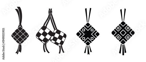 Traditional ethnic ornamental tassel designs and patterns on white background