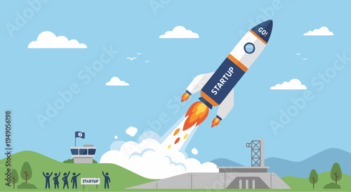 Minimal rocket launch illustration representing startup and business growth.