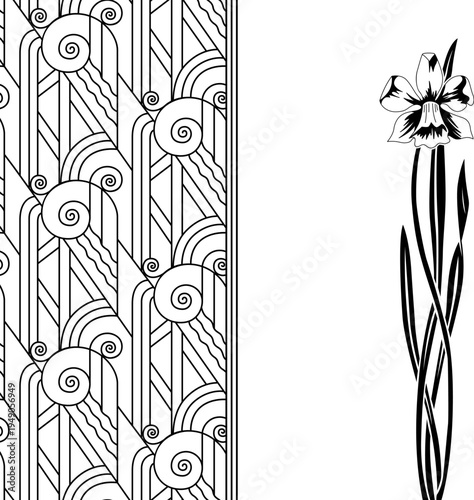 Seamless pattern and flower, art deco. Modern style of 1920-s. 