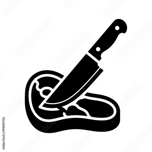 Black and white icon of a knife on a cut of meat