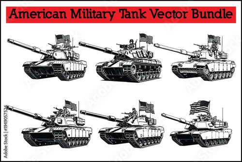 Modern Military Tank with Soldier and Flag – Bold Black Vector Illustration