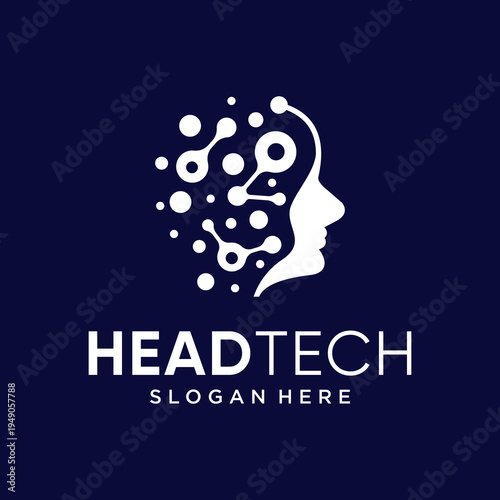 human head silhouette with social network concept, human head silhouette with social network, business logo design