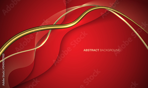 Abstract red luxury background with golden ribbon glitter elements and decoration design modern vector