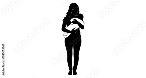A silhouette of a mother tenderly cradling her newborn baby