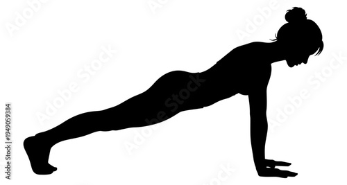 Silhouette of a woman performing a plank exercise in a fitness setting