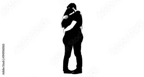 Silhouette of a couple embracing in a tender and loving moment