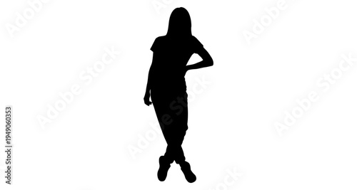 Silhouette of a young woman posing with hand on hip against white