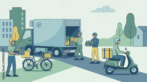 Urban last mile delivery service with various transport methods and personnel
