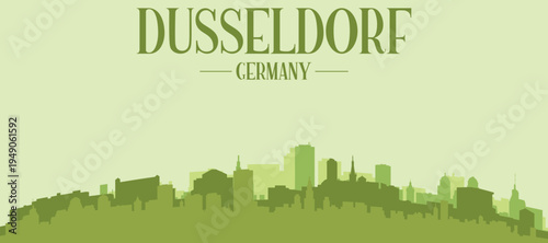 Foto Green panoramic poster of the city skyline with solid background buildings on a