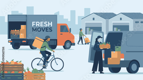 Efficient Fresh Produce and Goods Delivery Logistics Illustration