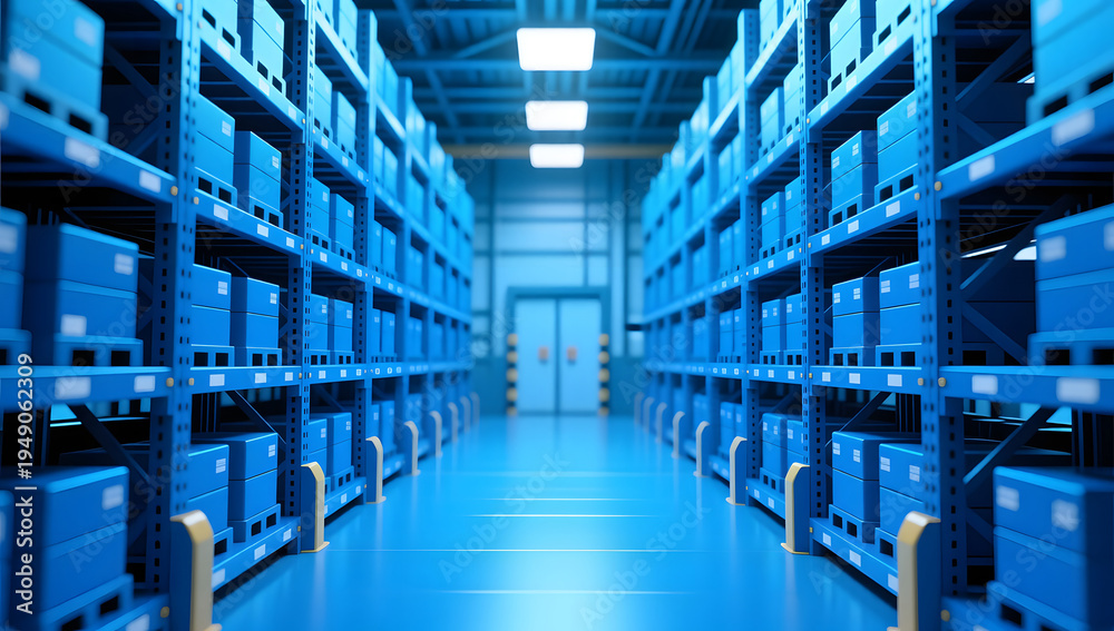 Fototapeta premium Smart warehouse with digital storage shelves