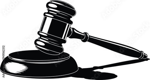 Judge gavel and sound block illustration, court justice symbol, legal authority concept, law auction hammer icon isolated vector