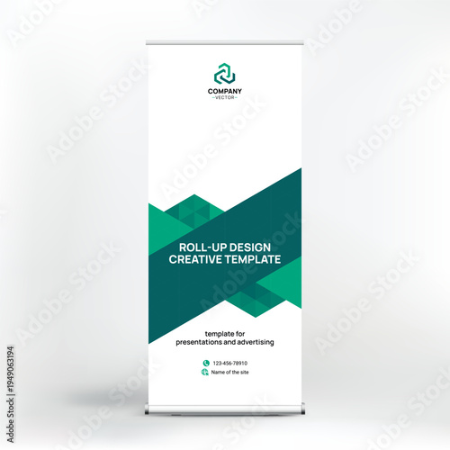Banner design, roll-up stand for advertising, conferences, seminars, poster template for placing photos and text. Creative background for presentation