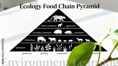 Educational food chain pyramid illustrating ecosystem hierarchy and energy flow in nature.
