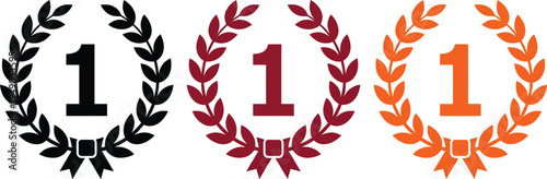 First Place Laurel Wreath Award Icons – Winner Achievement Vector Set
