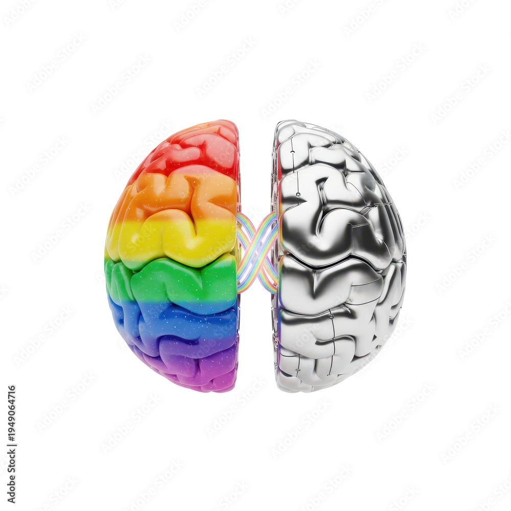 Obraz premium Rainbow and Silver Brain Hemisphere Connection