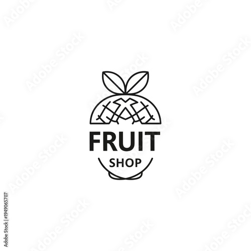 Modern minimalist logo design for a fruit shop, featuring stylized fruit icon and text