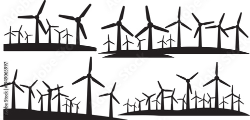 Wind Turbines Silhouettes Generating Clean Renewable Energy Power