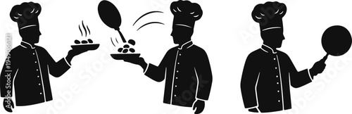 Chefs demonstrating different culinary serving and cooking techniques