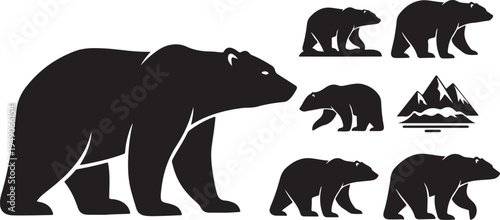 Silhouette of a bear family in a mountain landscape