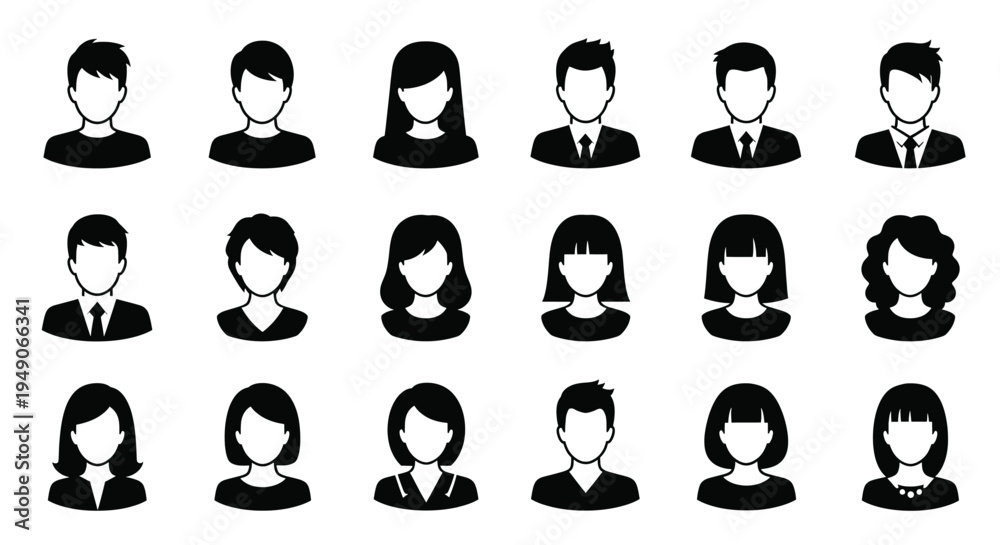 Obraz premium A collection of 16 black and white human icons