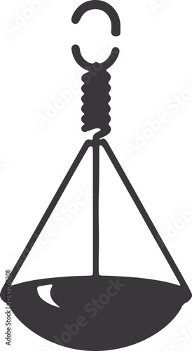 A classic mechanical scale used for weighing objects with a hook attachment at the top.