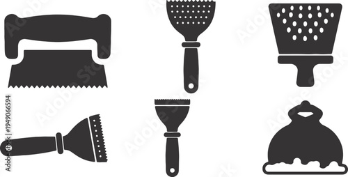 Assorted kitchen tools for food preparation and serving