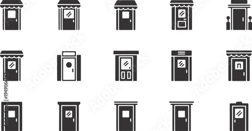 Collection of diverse storefront and entrance designs with unique features