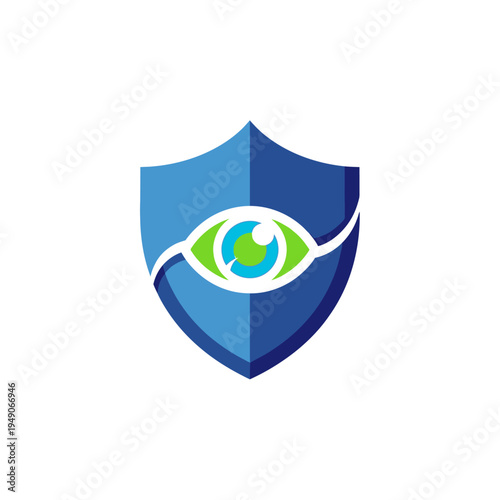 Shield with eye logo symbol.