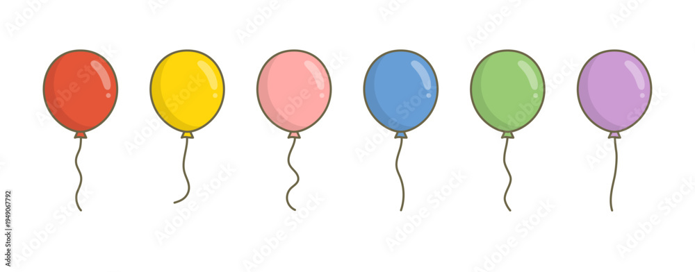 Fototapeta premium 6色の風船が並ぶポップなバルーンイラスト ベクター