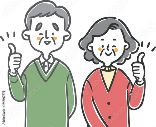 グッドサインをするシニア夫婦　全身　ベクター