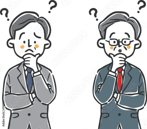 疑問を持つ中高年ビジネスマン　上半身　ベクター