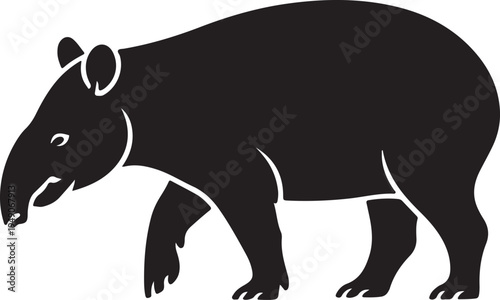 Black Silhouette of a Tapir Animal on white Background
