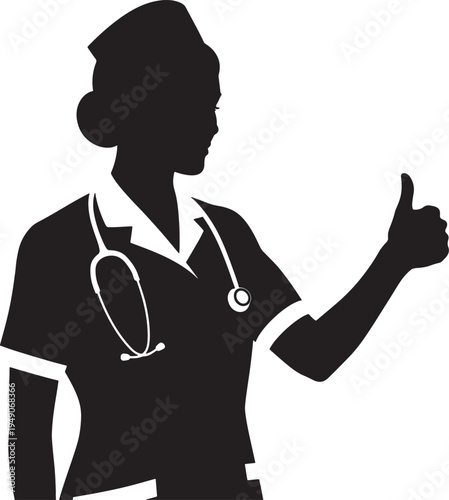 Nurse Silhouette Giving Thumbs Up Isolated on White
