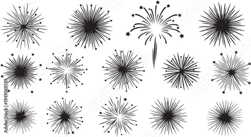 Black and white abstract fireworks design elements collection