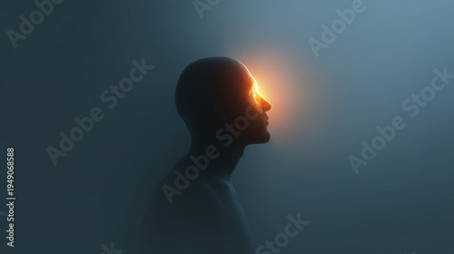 double exposure silhouette portrait with sunset above clouds inside human profile, conceptual human mind and imagination with sunrise sky in head silhouette, creative double exposure portrait with sky