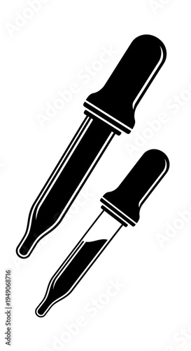 Two Droppers, Pipettes with Liquid, Science Laboratory Equipment, Medical Tools