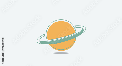 Stylized Planet Saturn Ring Icon, Simple Cosmic Orb with Orbit Line, Minimalist Space Graphic