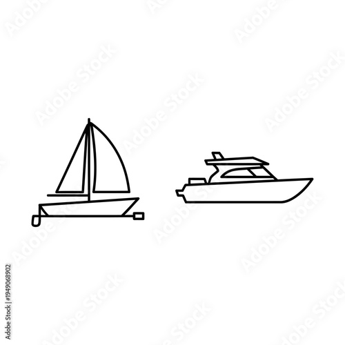 Sailboat and Motor Yacht Icons: Nautical Transportation and Leisure