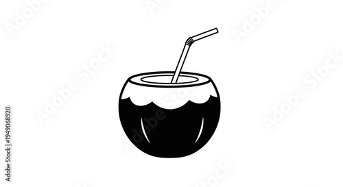 Refreshing Coconut Drink with Straw, Tropical Beverage Icon, Summer Refreshment
