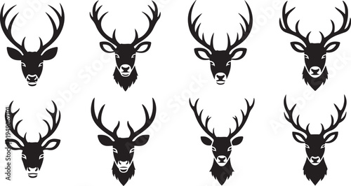 Collection of deer head silhouettes with various antler styles