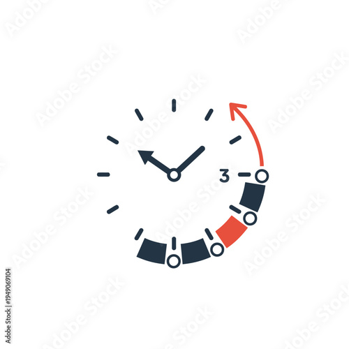 Clock Face with Red Arrow Indicating Time Passing or Deadline
