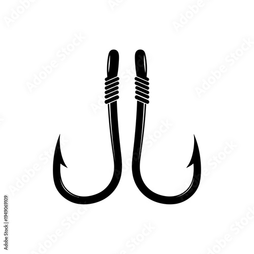 Double Fishing Hook Icon, Fishing Gear Symbol, Angling Equipment