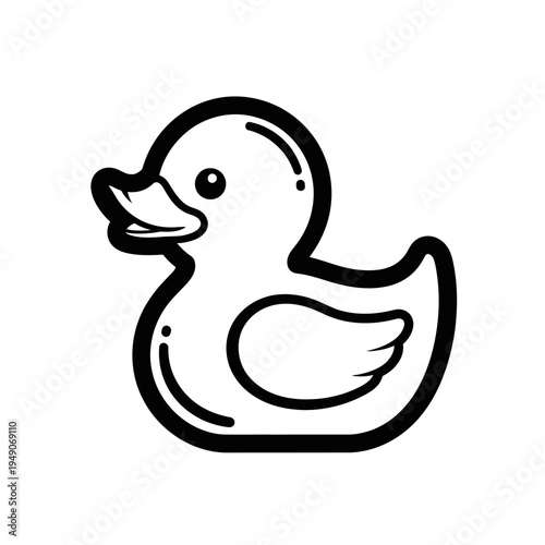 Cute Rubber Duck Icon, Simple Line Art Illustration, Isolated on White Background